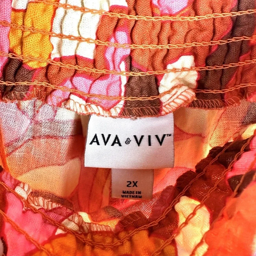 Ava & Viv High Rise‎ Smocked Shorts Womens 2X Orange Pink Retro NWT 021 07 2223